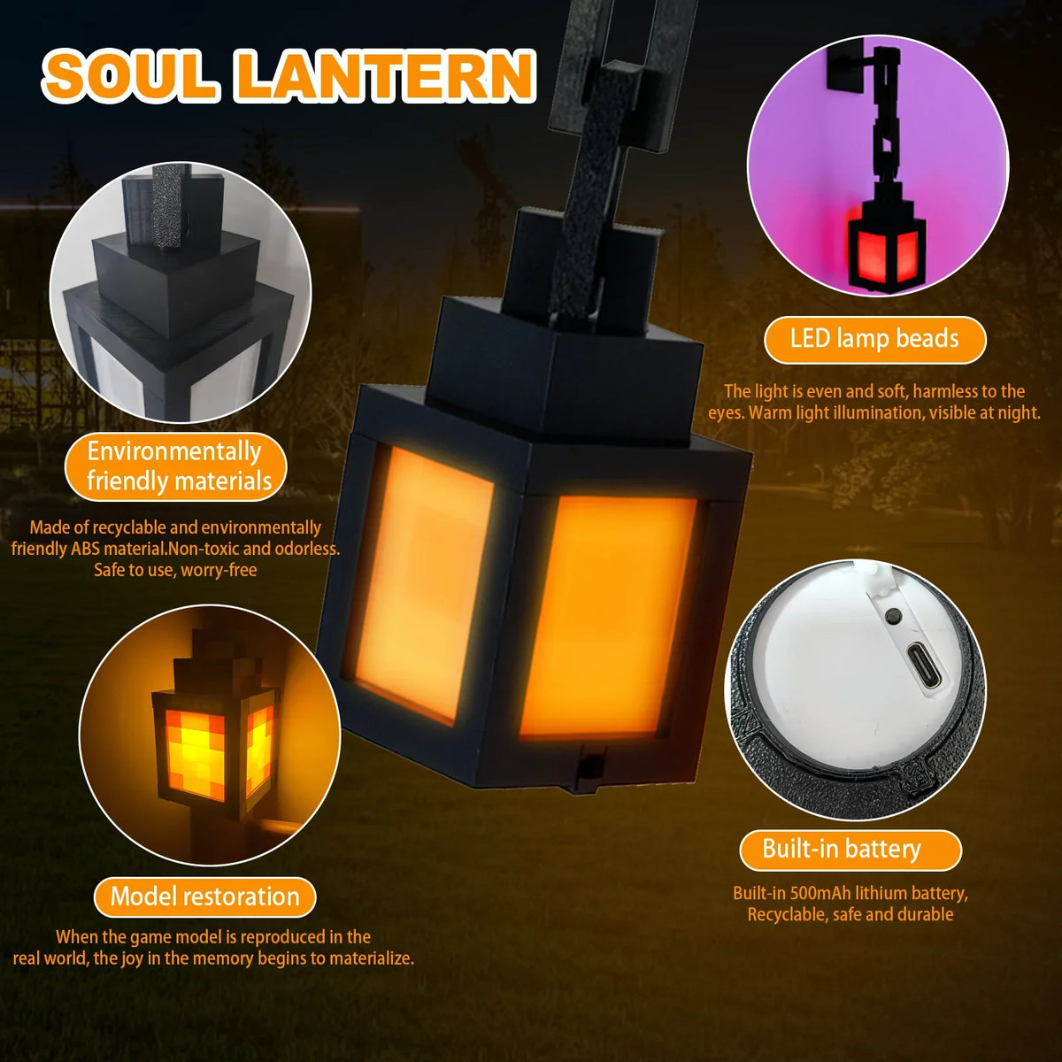 16-Color Pixel Style Mood Light, Portable & Dimmable - Mini Lantern for Bedroom Decor, Camping, Holiday Parties