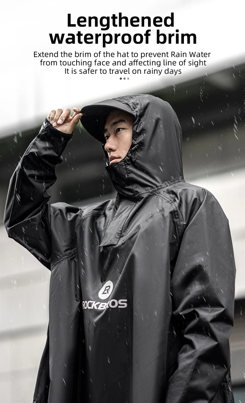 ROCKBROS Bicycle Raincoat Cycling Jacket Poncho Rainproof Hooded Coat Commute Rain Cape Electromobile Waterproof Windproof Cloak