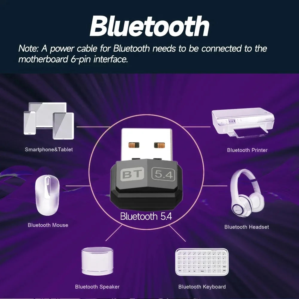 USB Bluetooth 5.4 5.3 Adapter WIreless Transmitter Receiver Audio Bluetooth For Bluetooth Adapter For Win8.1/10/11 Driver Free