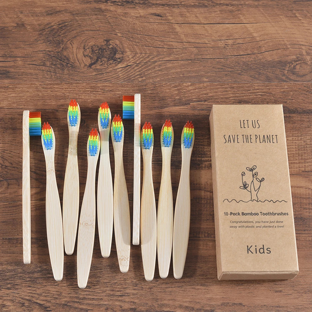 10 Pieces Children Colorful Toothbrush Eco Soft Bristle Bamboo Toothbrush Kids Bambou Vegan Tooth Dental Oral Care Plastic Free