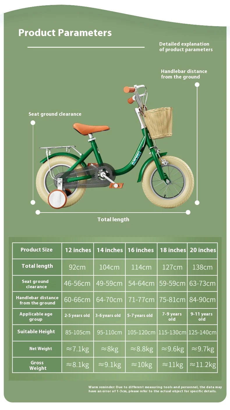 Children's bicycle with auxiliary wheels 12-14-16-18-20 inches