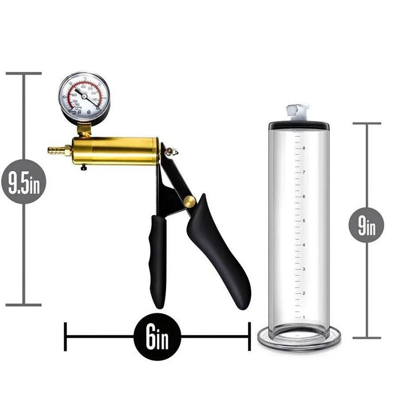 Men Adjustable Vacuum Training Kit with Transparent Acrylic Cylinder, Metal Pressure Dial, and Hand Pump for Home Use