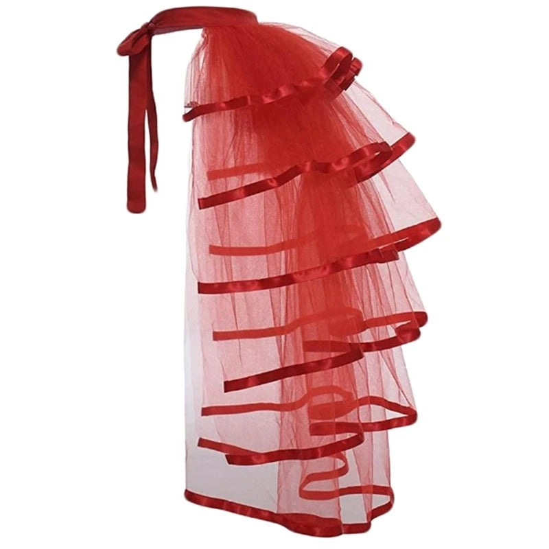 Summer Victorian Steampunk Bustle Skirt 5 Layered Tie-on Belt Tulle Tutu Overskirt Dance Performances Halloween Cosplay Costume