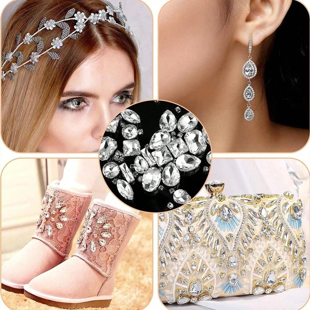 240Pcs Clear Glass Crystal Rhinestones Gems Mixed Shape Flatback Claw Rhinestones for Jewelry Clothes Shoes Costume