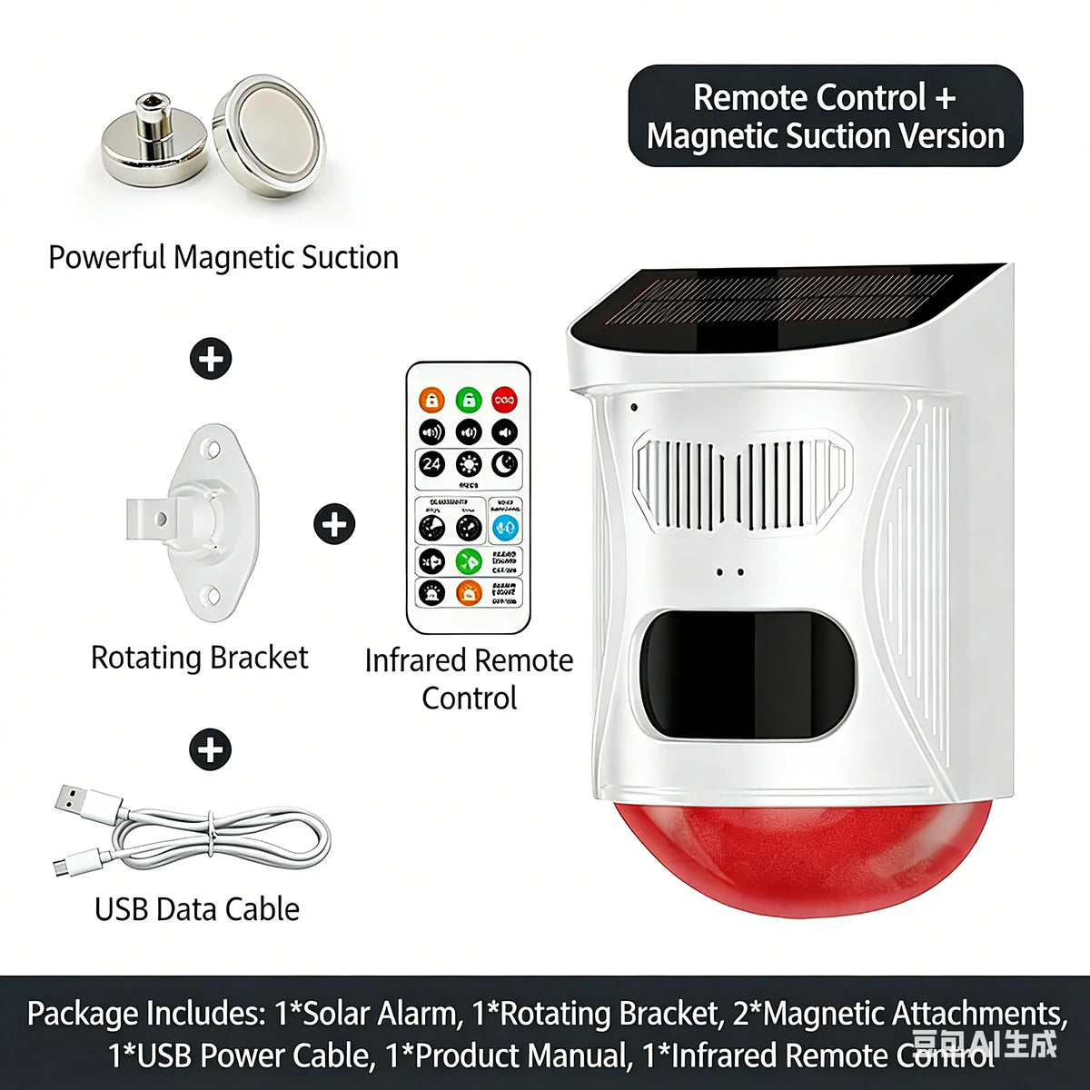 Solar Strobe Alarm Light with Motion Sensor Siren Outdoor Alarm Siren with Remote Controller 120db Sound Security Siren Light