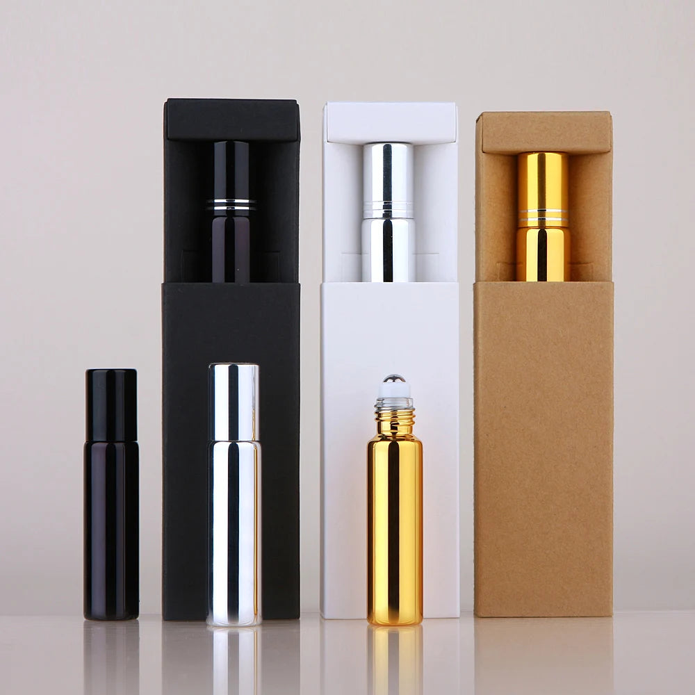 50 Pcs/Lot 10ml Electroplated Roll On Perfume Bottle Refillable Essential Oil Bottles With Box Roller Glass Vials LOGO Pay Extra