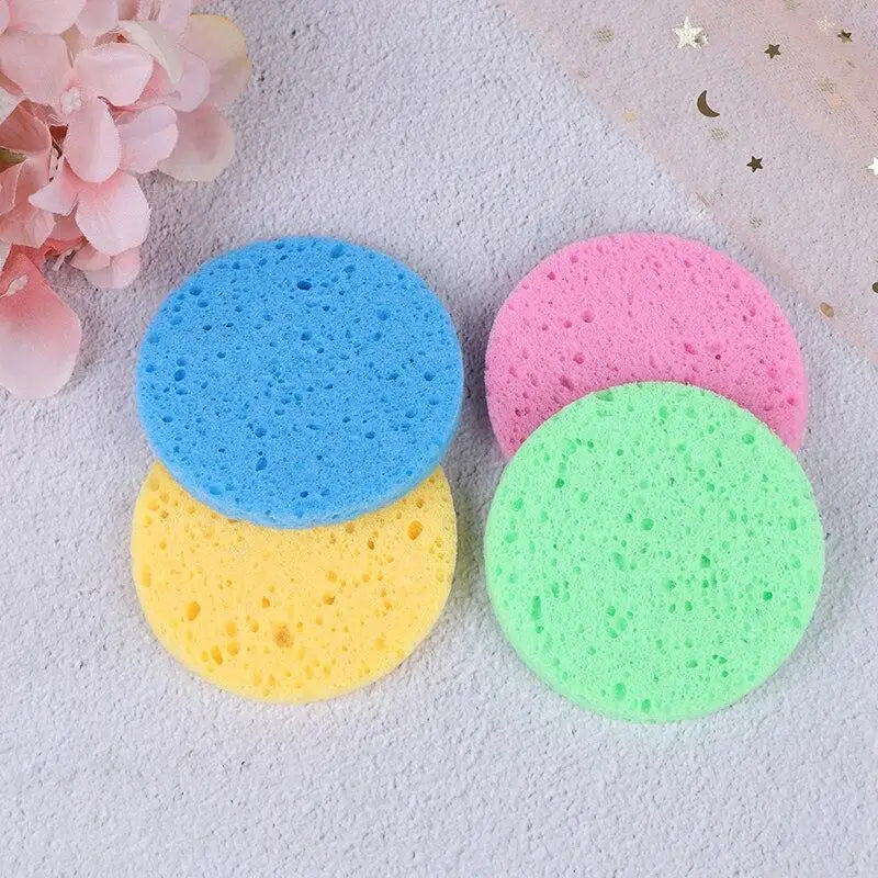10pcs Natural Wood Sponge Compress Cosmetic Puff Facial Washing Sponge Face Care Cleansing Makeup Remover Tools