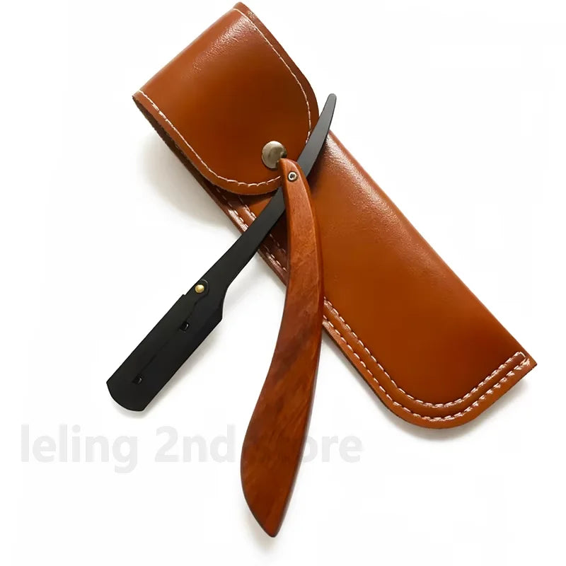 Wood Men Shaving Barber Tools Hair Razor Folding Shaving Knife Stainless Steel Straight razor Holder