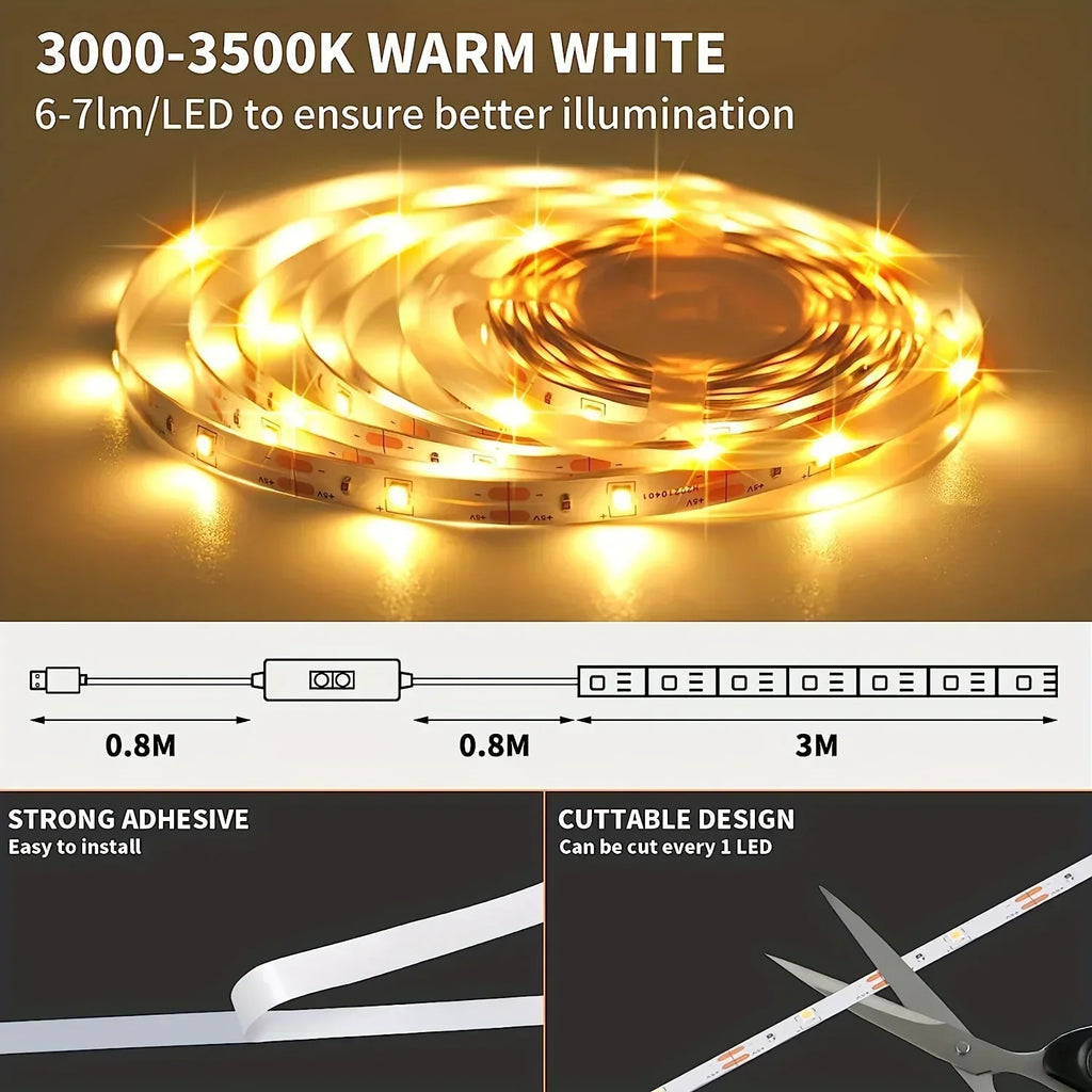 Smart USB Led Strip Light SMD2835 5V Motion Sensor Hand Scan ON OFF Control Backlight Tape for TV Kitchen Cabinet Wardrobe