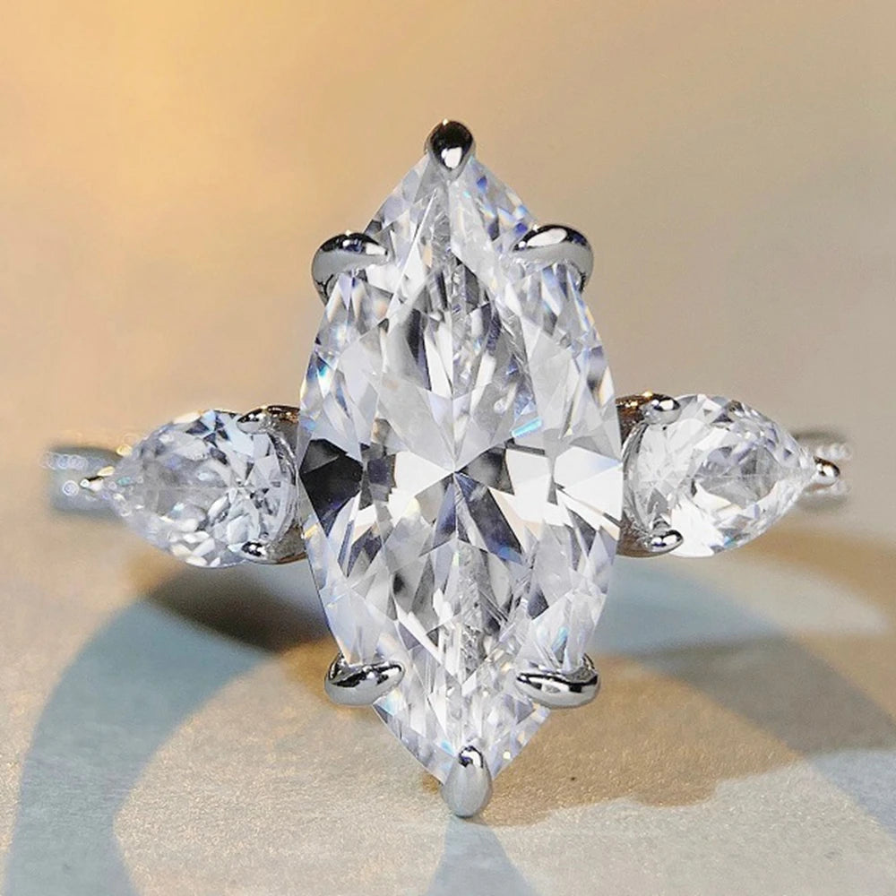 Wong Rain 18K Gold Plated 925 Sterling Silver Marquise Cut Lab Sapphire Citrine High Carbon Diamonds Fine Jewelry Ring Wholesale