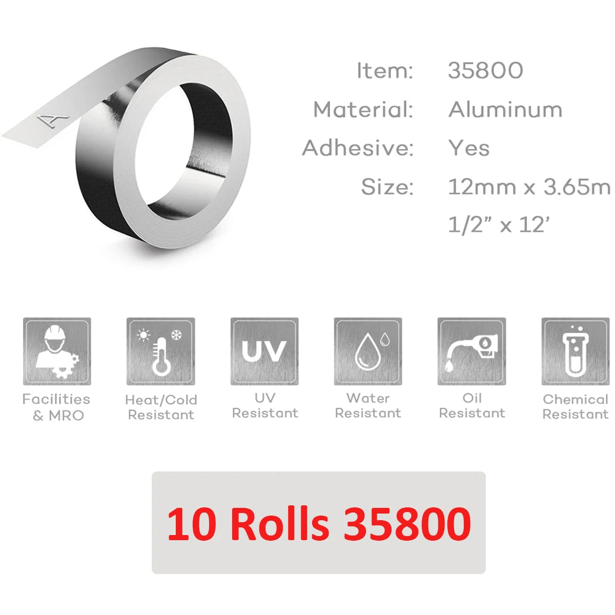 10 Rolls Compatible For DYMO 32500 35800 31000 Embossing Metal Tape FOR Dymo rhino M1011