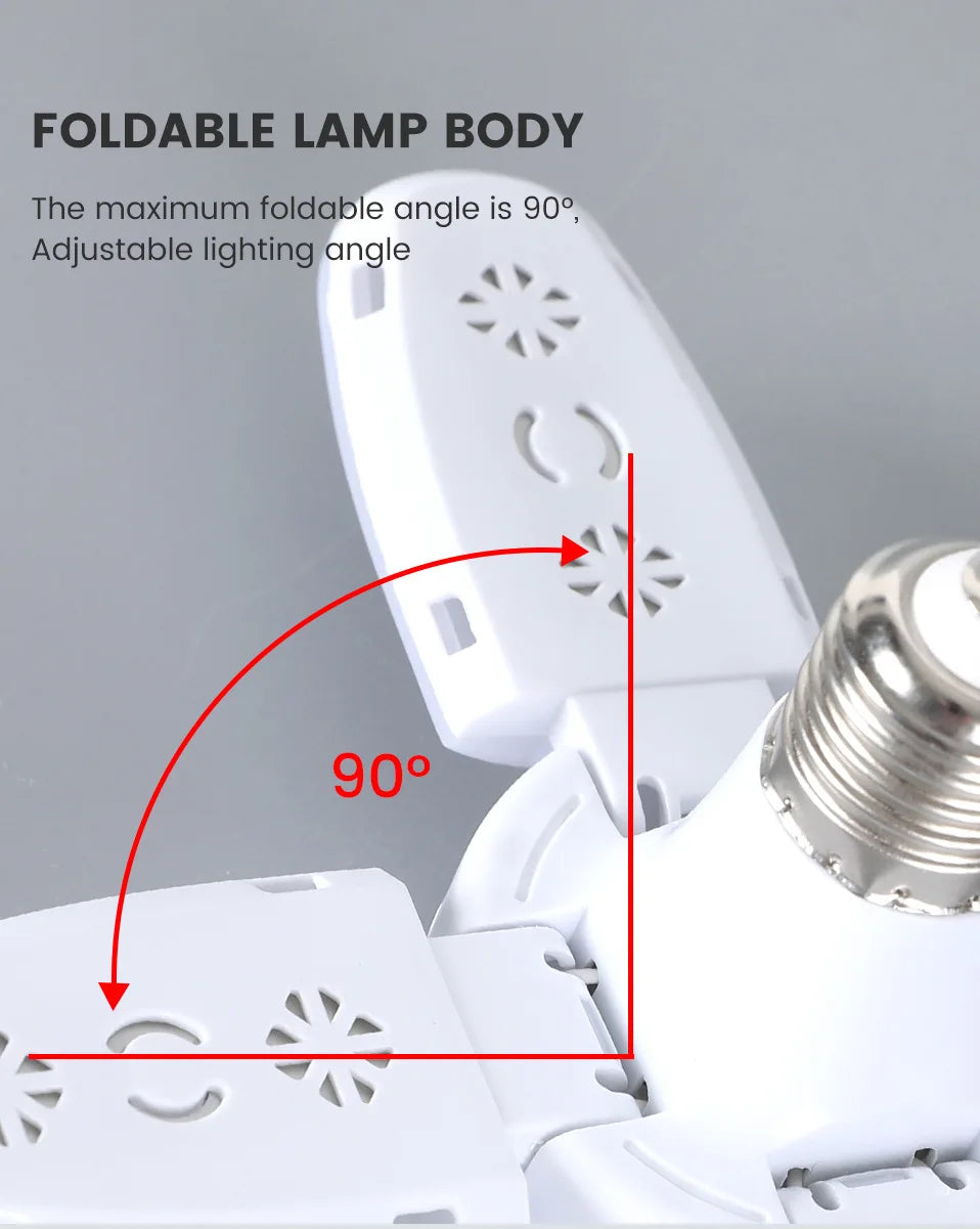 E27 Fan Shape Foldable 28W LED Bulb AC220V/110V Deformation for Home Ceiling Lights Warehouse and Garage White Light 6500K Bulb