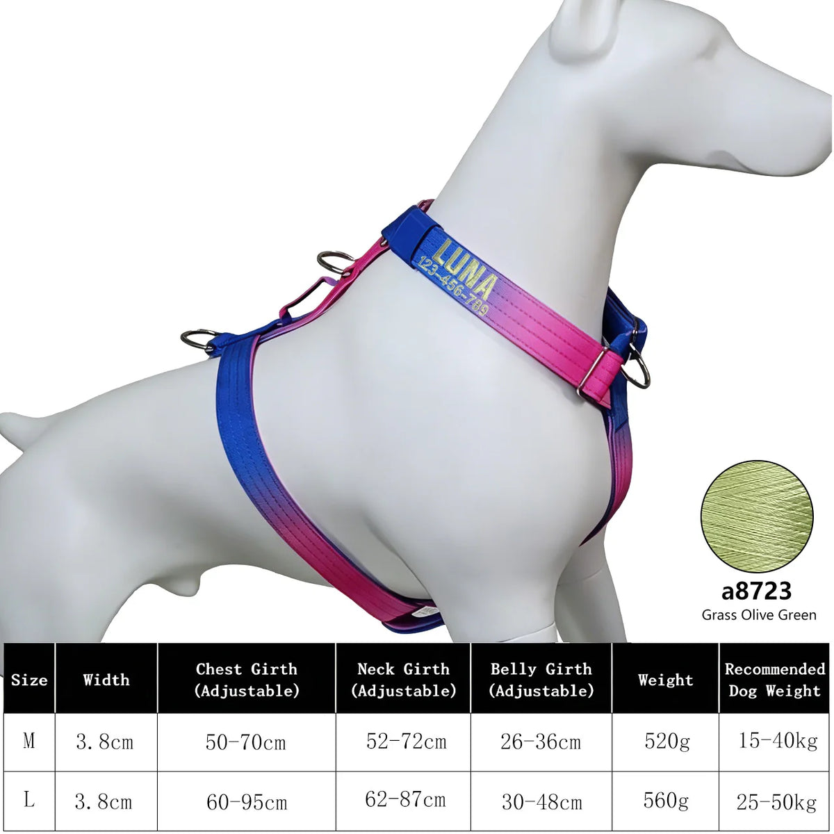 No Pull Reflective Dog Harness, Adjustable Chest Vest for Small Medium Large Dogs, Custom Embroidered Name & Phone