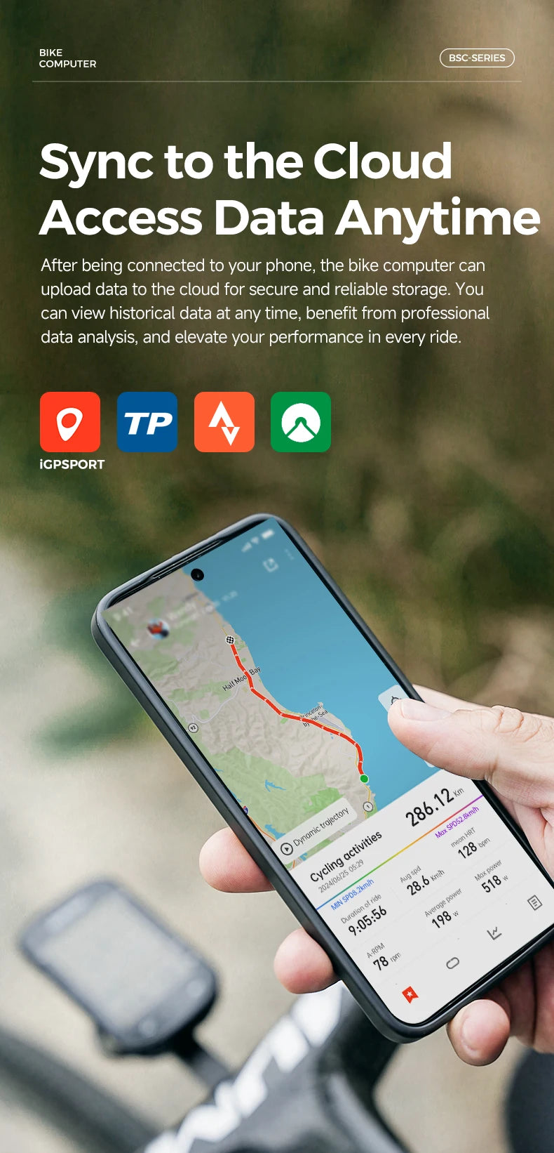 iGPSPORT BSC200S GPS Route Navigation Bike Computer Colorful Screen Wireless Bicycle Speedometer Cycling Odometer Bluetooth Ant