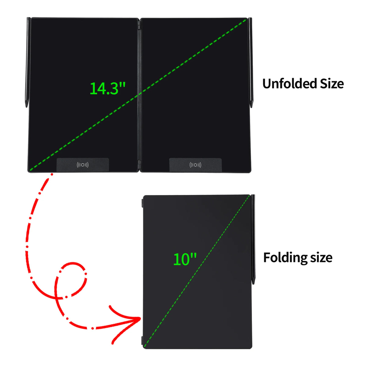 14.3-inch Folding Screen LCD Superfine Handwriting Writing Board Meeting Magnetic to Erase Drawings Tablet Split Screen