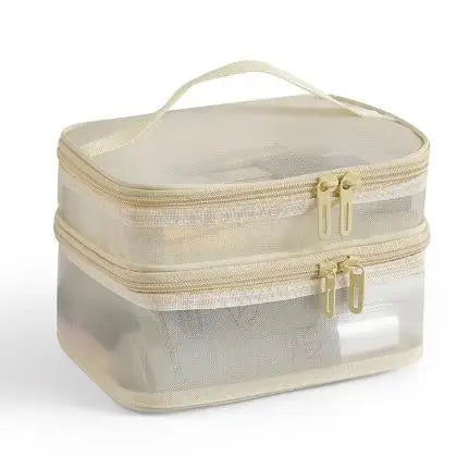 Double Layer Mesh Makeup Bag, Wash Bag, Women's Portable New Large Capacity Storage Bag, Cosmetics Storage Bag