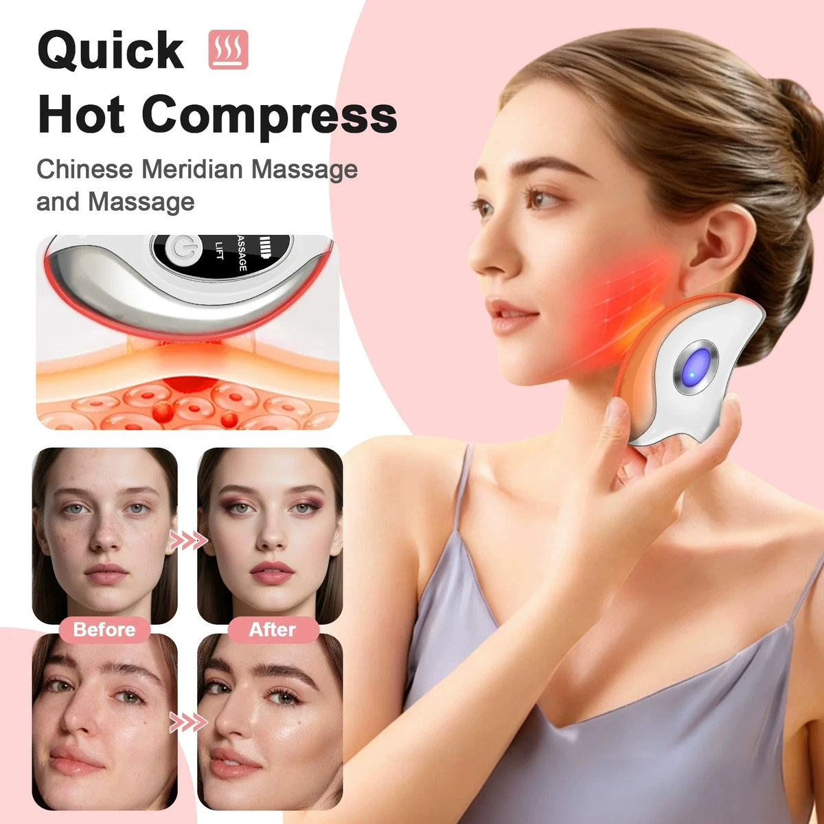 Electric Gua Sha Heated Device Red Blue Light Face Vibration Massager Scraping Board for Skin Rejuvenation Face Lifting Machine