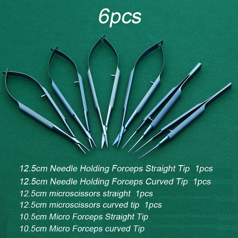 6pcs/set Ophthalmic Tools Set Striaght Curved Scissors Needle Holder Micro Forceps Ophthalmic Instrument Stainless Steel