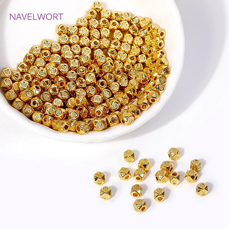 Multi-Faceted Brass 18K Gold Plated 3.5mm Cube Beads For Fashion Jewelry Making Supplies,Beads For Beading DIY Accessories