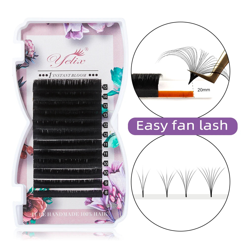 Yelix Easy Fanning Eyelash Extensions Fast Fan Blooming Individual Lashes Automatic High Quality Flowering Volume Eyelash