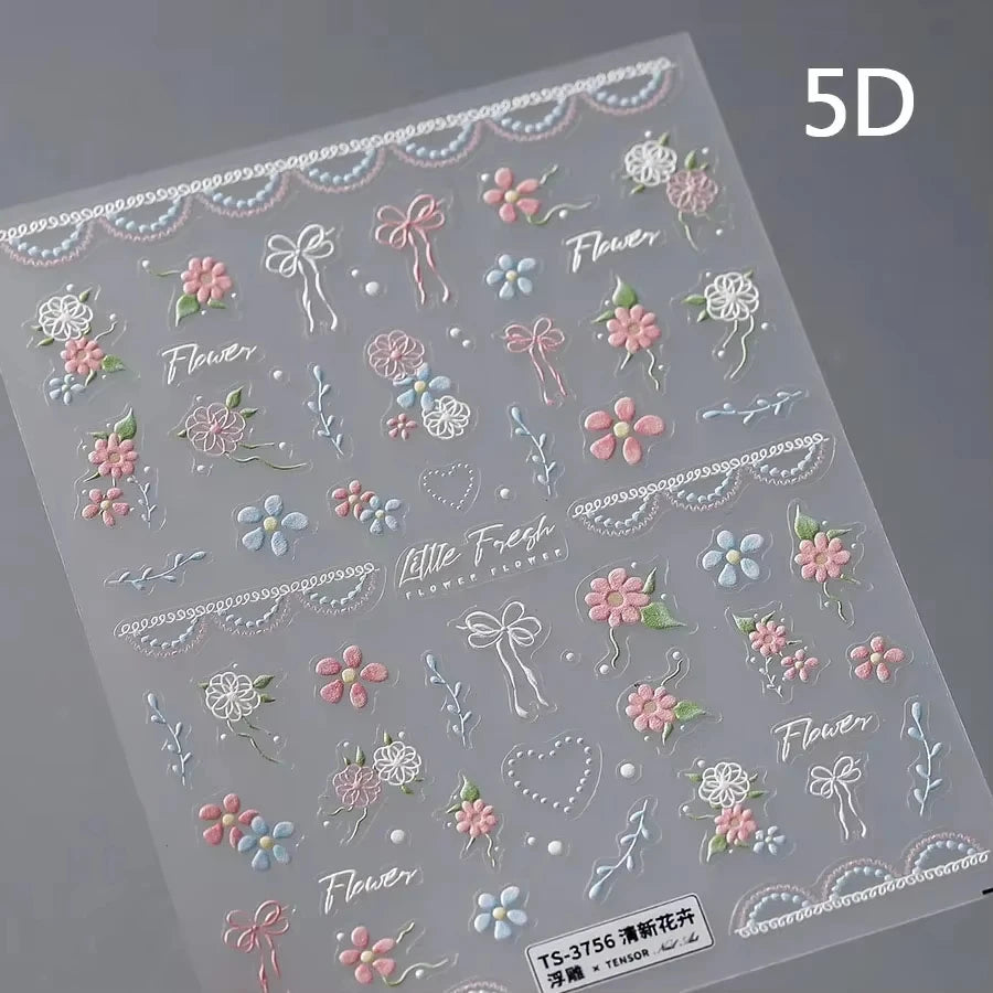 1pcs 5D Shell Light Nail Stickers Fashion Gold Border Love Heart Bowknot Moon Star Art Decal High Quality Manicure Decorations