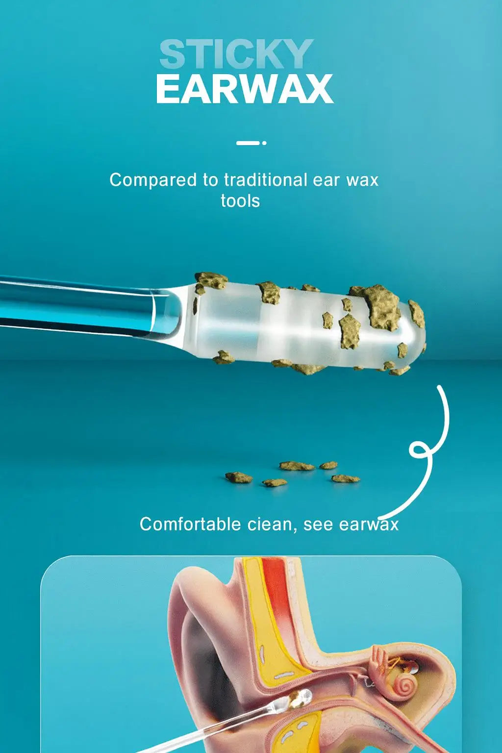 Sticky Earwax Remover Sticks – Reusable Ear Cleaning Tool, Suitable for Dry Ears, Gentle Adhesive Ear Cleaner