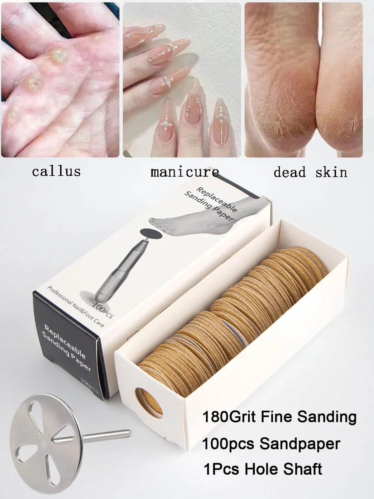 100Pcs Sandpaper With Metal Nozzle For Foot Files Dead Skin Callus Remove Tool Cuticle Pedicure Tool Sanding Paper Set