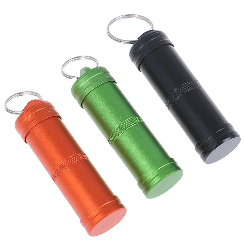 1Pcs Portable Outdoor Waterproof Survival Sealed Pill Box Capsule Seal Bottle  Storage Box  Mini With Keyring Sealed Tank Alloy