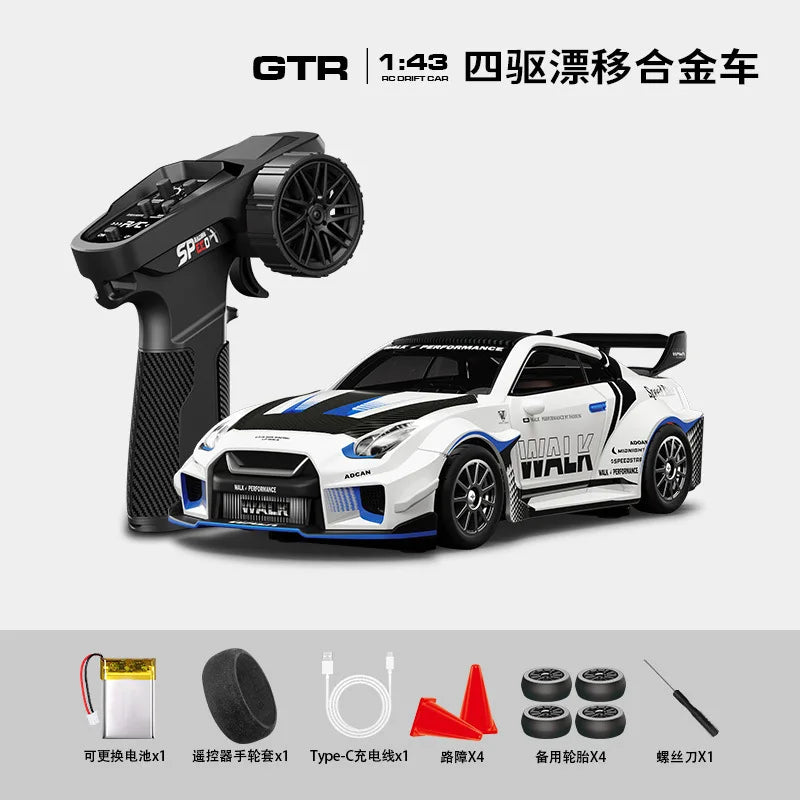 1:43 Scale RC 4WD Drift Alloy Car with Gyro Remote Control Toy for Boys Children's Christmas And Halloween Gifts