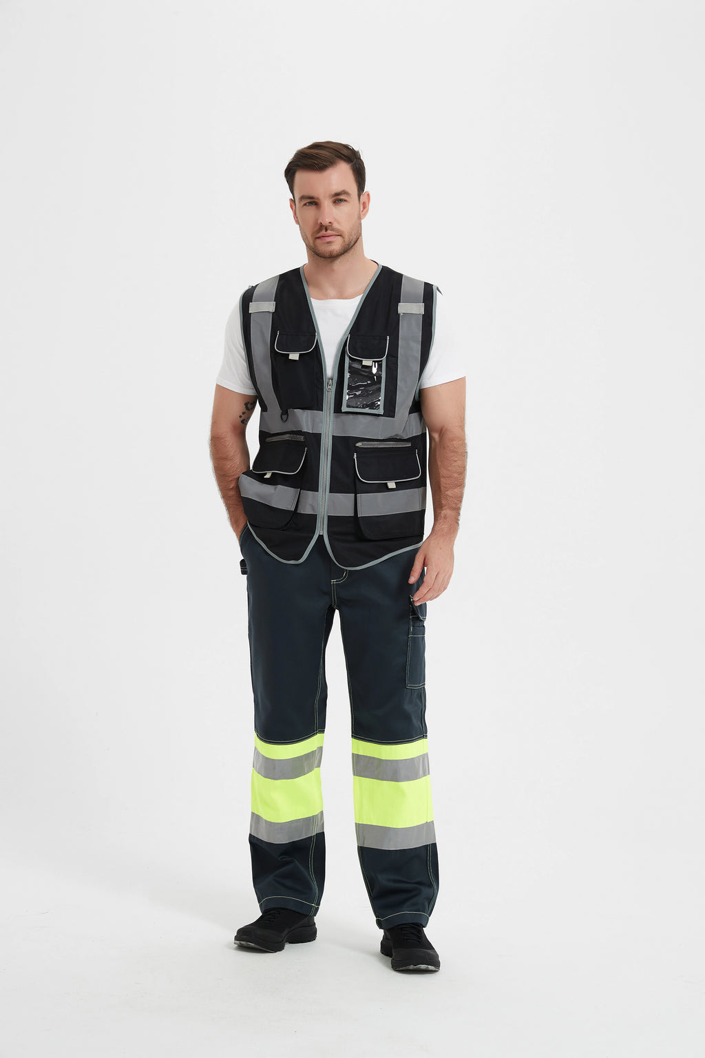 Multi Pockets Class 2 Night Working Vest Men Construction Work Clothes