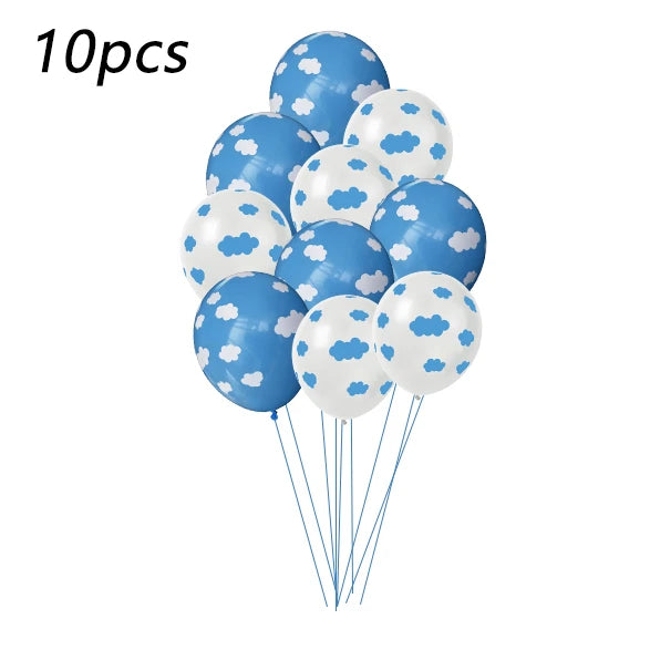 12 Inch Latex Balloon Birthday Party Decoration Kid Boy Blue White Cloud Balloon Birthday Airplane Banner Party Balloon 10pcs