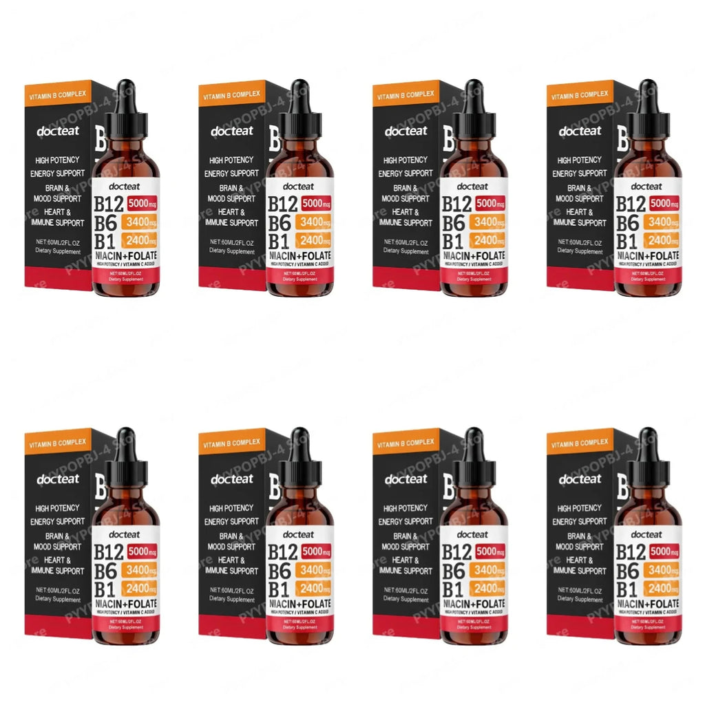Docteat B Complex Drops 60ml High Potency B12 5000mcg Methylcobalamin Energy Brain Mood Heart Immune Support Non GMO Vegan