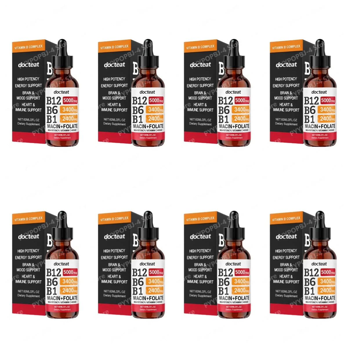 Docteat B Complex Drops 60ml High Potency B12 5000mcg Methylcobalamin Energy Brain Mood Heart Immune Support Non GMO Vegan