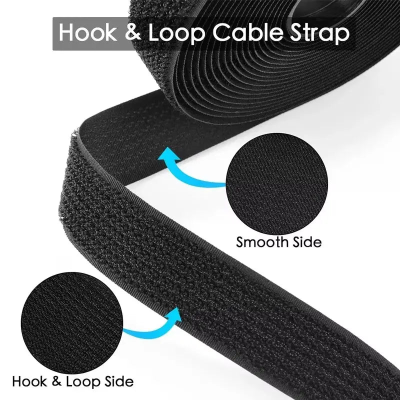 2/5M Hook and Loop Straps Reusable Fastener Cable Tape with Buckles Cut-to-Length Nylon Securing Wire Cord Ties Organizer Tape