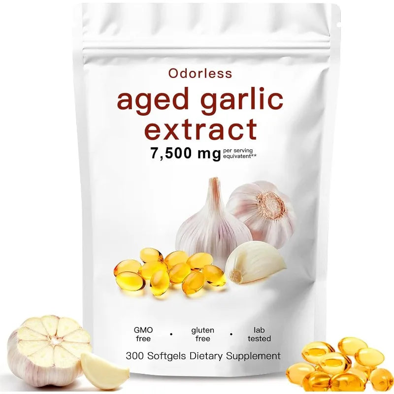 Aged Garlic Extract 300 Count Odorless Organic Capsules Supplement for Immune Support Vegetarian Non-GMO All-Natural Softgels