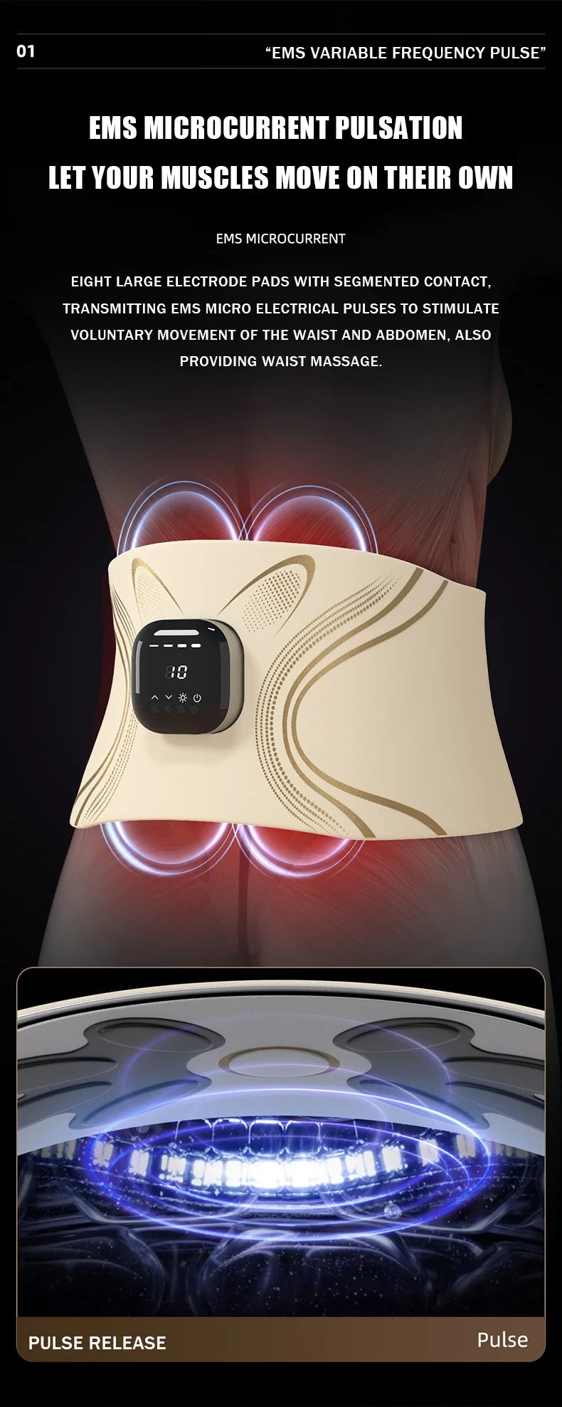 New Electric Abdominal Massager with 4 Temperature Settings and Pulse Massage Function for Fat Burning and Weight Loss Vibrator