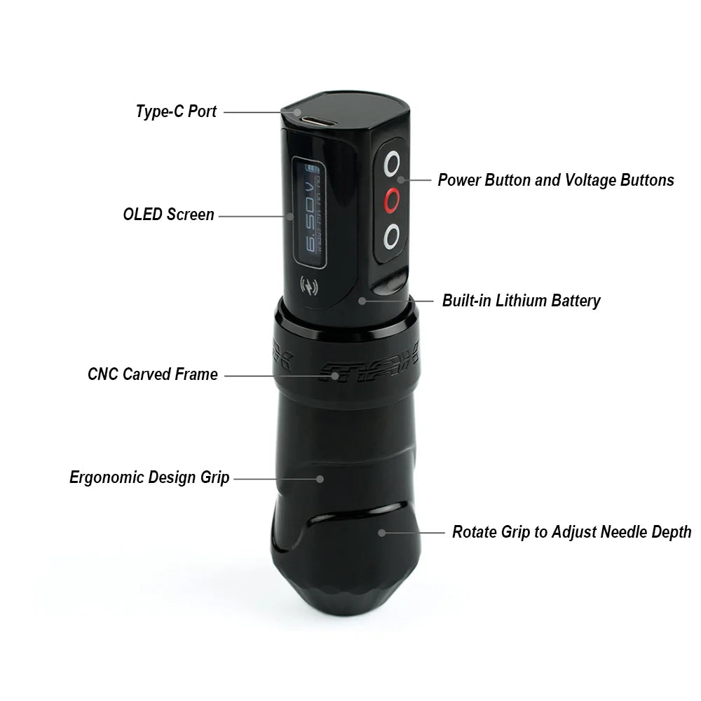 MAX Tattoo Machine Pen 4.0mm Stroke Professional Body Art Makeup Rechargeable LED Digital Display Battery Wireless Pen Machine