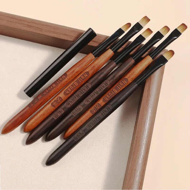 2PCS Sandalwood Handle Nail Drawing Brushes For Manicure Lines Painting Gradient UV GEL Extension Builder Drawing Pen