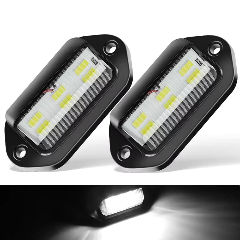 Universal Chrome LED Number Plate Light 12V 24V Rear Brake Light License Taillight for Cars Truck Wagon Van RV Motorcycle 6 Leds