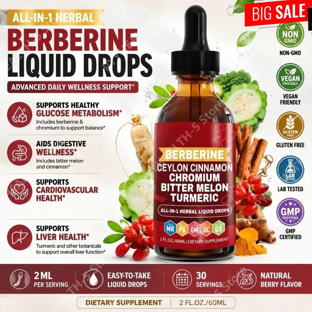 Berberine Ceylon Cinnamon Chromium Liquid Drops with Bitter Melon and Turmeric for Glucose Metabolism Support, 30 Servings