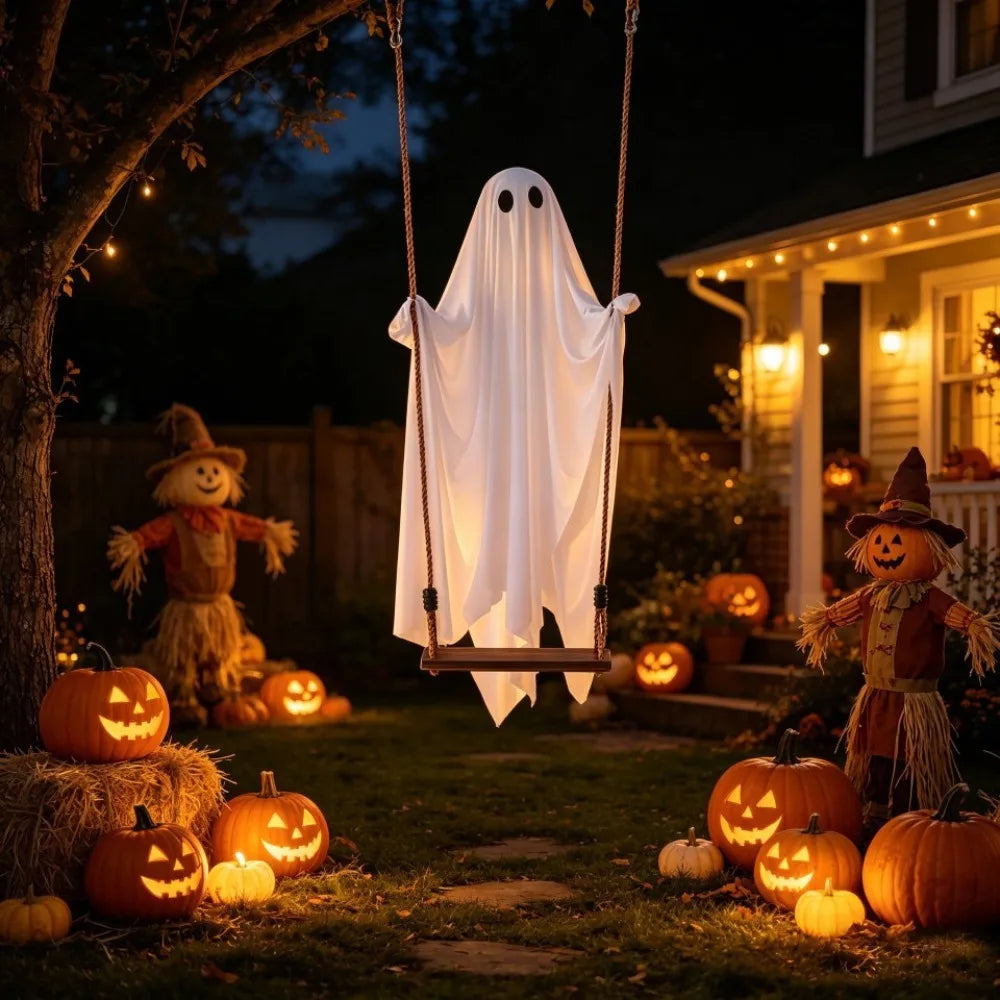 Luminous Halloween Hanging Swing Ghost Large Adjustable Brightness Yard Flying Ghost Swing Ornament LED Remote-controlled