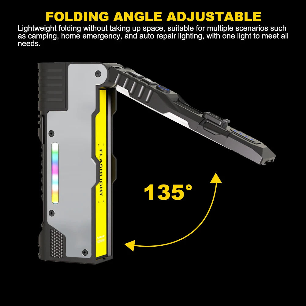 Asafee M20 Multi-functional Foldable Magnet Flashlight 3 Lighting Modes  Rechargeable Torch RGB Atmosphere LED  Work Flashlight