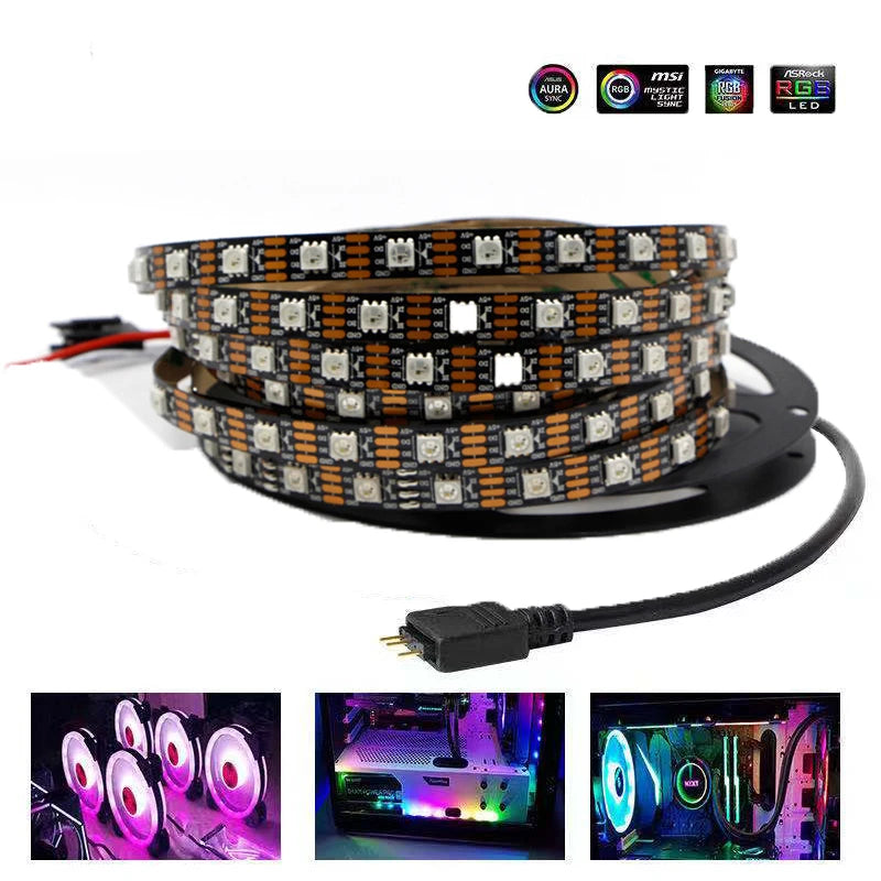 Addressable Rainbow PC Digital WS2812b LED Strip Light for 5V 3pin ARGB Header PC Case Asus Aura Sync RGBIC Fusion MSI Mystic