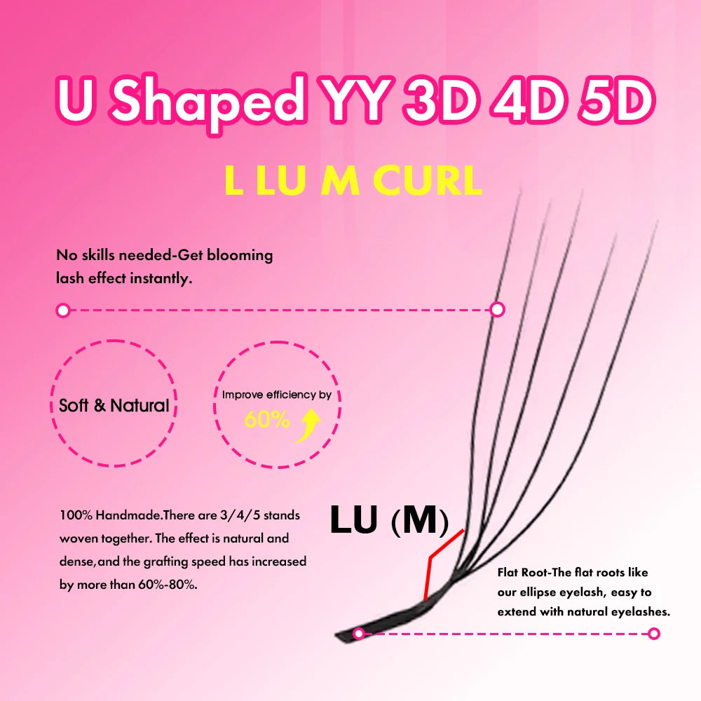 MASSCAKU 3D 4D 5D L/LU/M U-Shaped Eyelash Extensions Handmade Full Dense Clusters Makeup Products Natural Individual Lashes