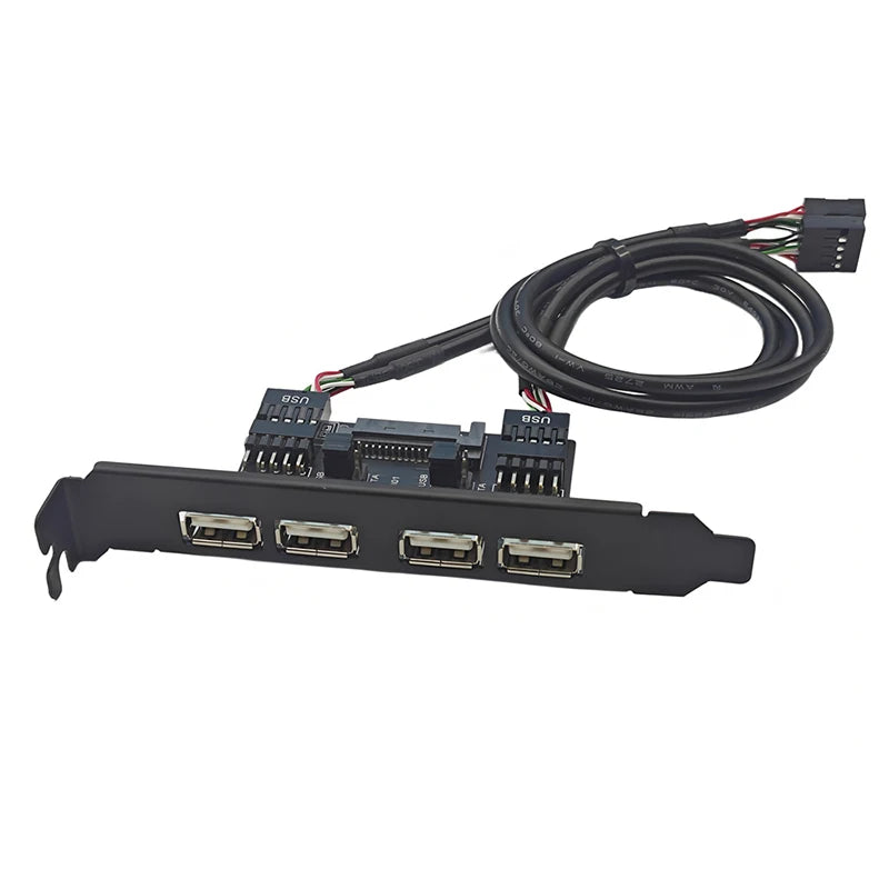 NEW Motherboard 9Pin to 4 Ports USB2.0 Baffle Adapter 30cm Cable USB 2.0 Back Panel Expansion Bracket for Desktop Computer Black