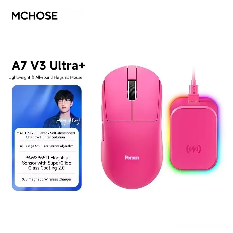 MCHOSE A7 V3 Ultra Gaming Mouse PAW3955Ti Super Sensor 20000FPS Tracking Accuracy 8kHz Polling Rate Low Latency Super Glide