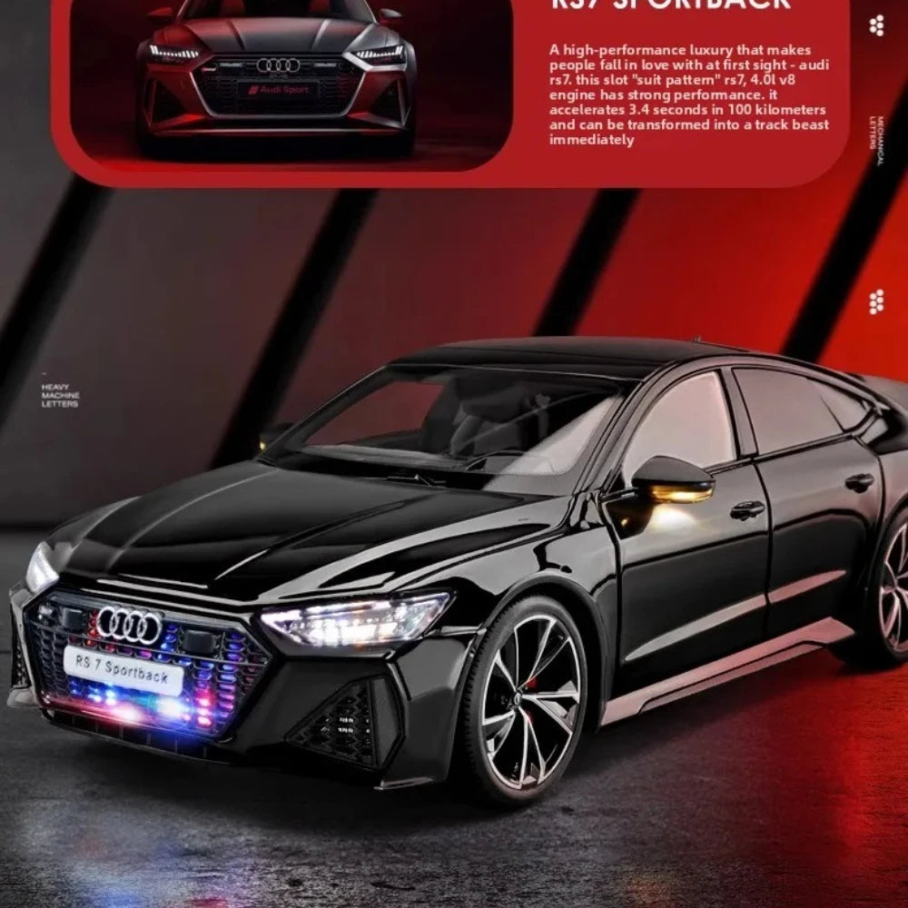 1:18 RS7 Sportback Black Warrior Supercar Diecast Alloy Model Car Remote Control Sound & Light Collect Hobby Model Ornament Gift