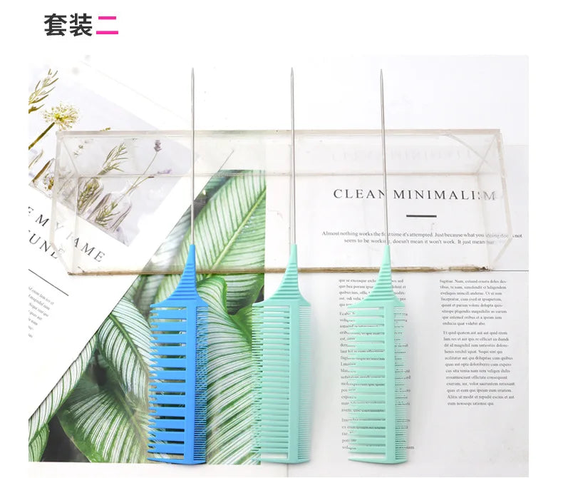 3pcs Hairbrush Hair Styling Combs Tailed Comb Set Coloring Dyeing Comb Salon Tool Sectioning Highlighting Weaving Cutting Comb