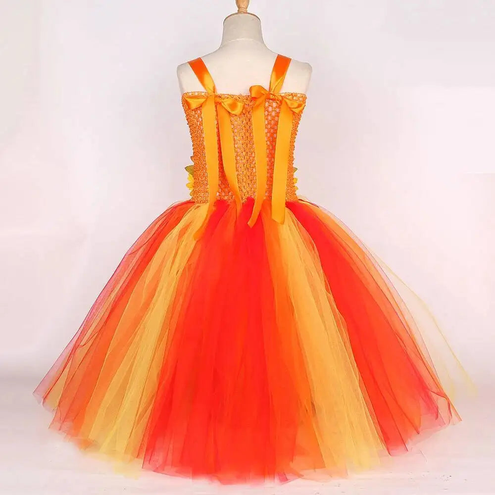 Maple Leaf Sunflower Fairy Costumes Girls Fall Autumn Long Tutu Dress for Kids Thanksgiving Halloween Fancy Outfit with Wings