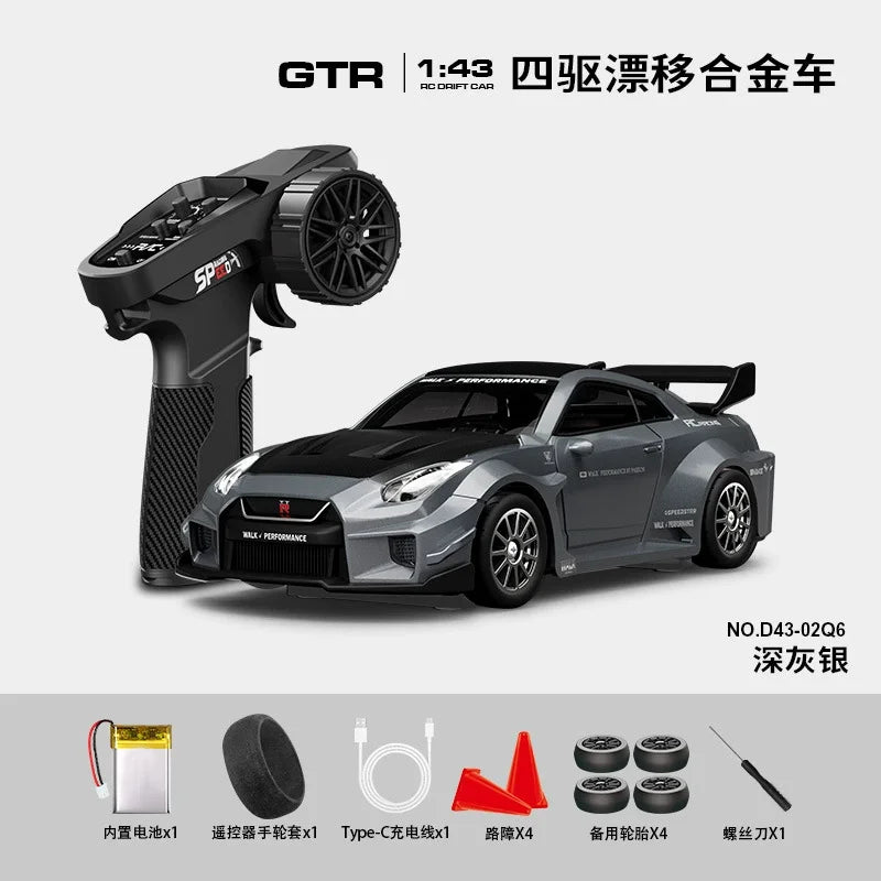 1:43 Scale RC 4WD Drift Alloy Car with Gyro Remote Control Toy for Boys Children's Christmas And Halloween Gifts